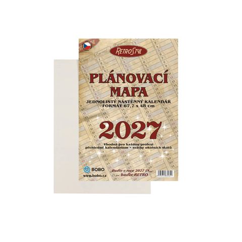 Obrázek produktu: BOBO Plánovací roční mapa 2027 Retro 68 × 48 cm, skládaná