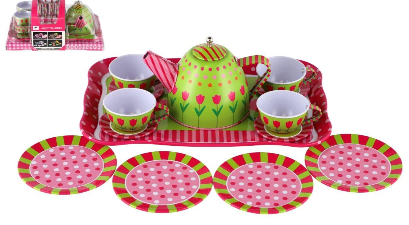 Čajová sada nádobí plech 14 ks, mix druhů