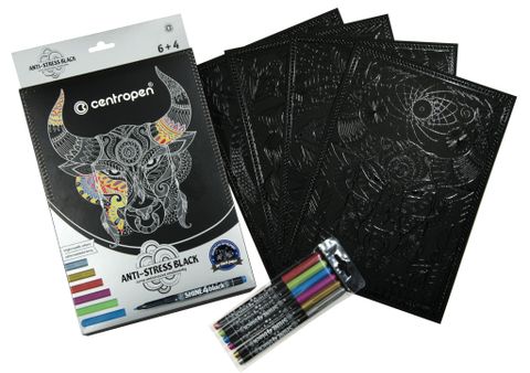 Obrázek produktu: Centropen Černé antistresové omalovánky + 6 metalických popisovačů