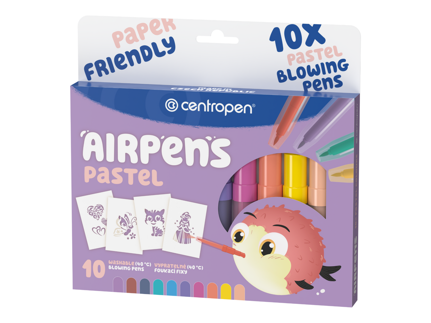 Centropen Foukací fixy AIR PENS 1500/10 PASTEL - sada 10 barev se šablonami