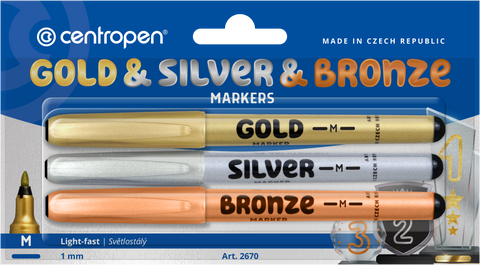 Obrázek produktu: Centropen Popisovač 2670/3 - zlatý, stříbrný a bronzový