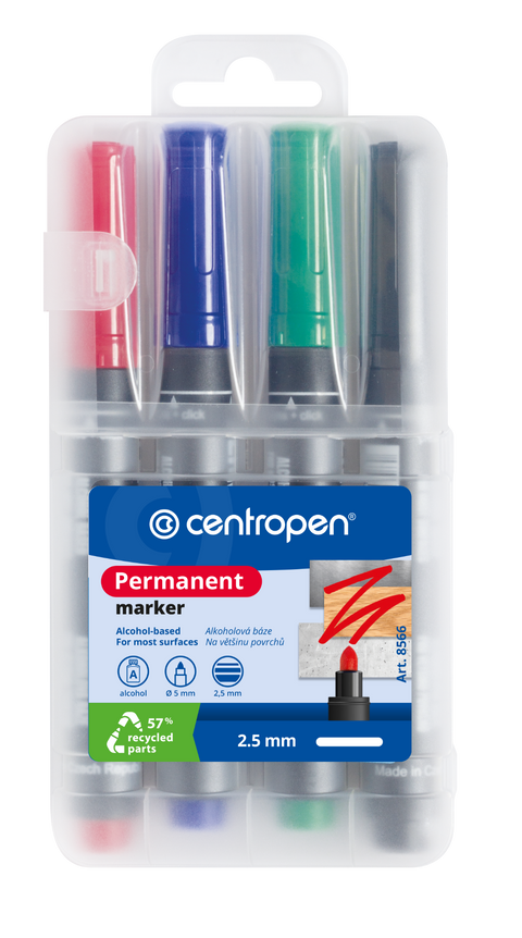 Obrázek produktu: Centropen Popisovač 8566 Permanentní - sada 4 barev