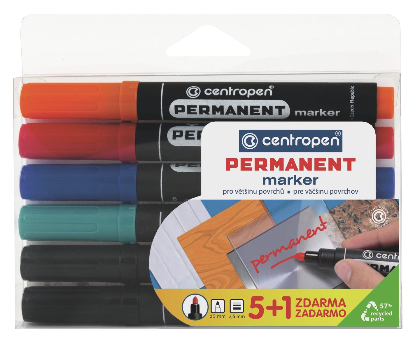 Centropen Popisovač 8566 Permanentní - sada 5 + 1 barev