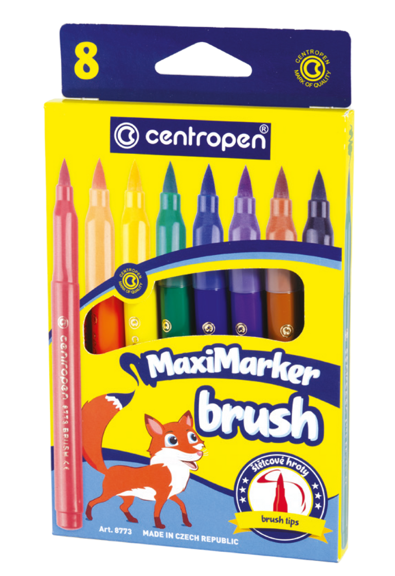 Levně Centropen Popisovač BRUSH 8773 se štětcovým hrotem - sada 8 barev