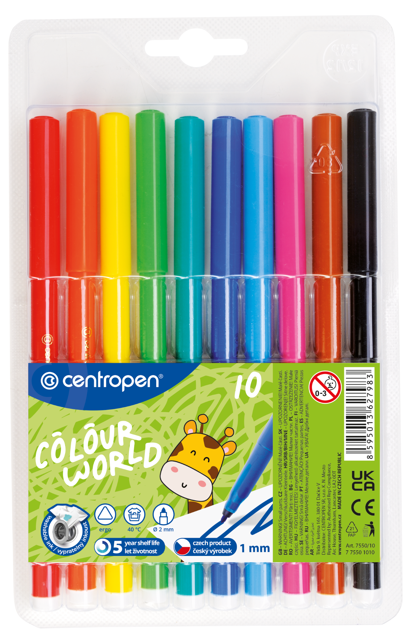Centropen Popisovač COLOUR WORLD 7550 trojboký - sada 10 barev