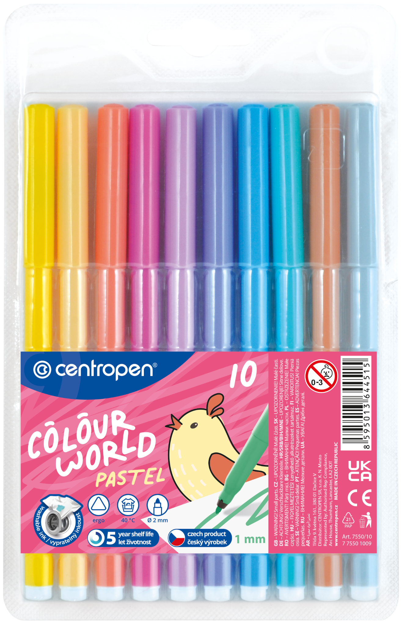 Centropen Popisovač COLOUR WORLD 7550 trojboký - sada 10 pastelových barev