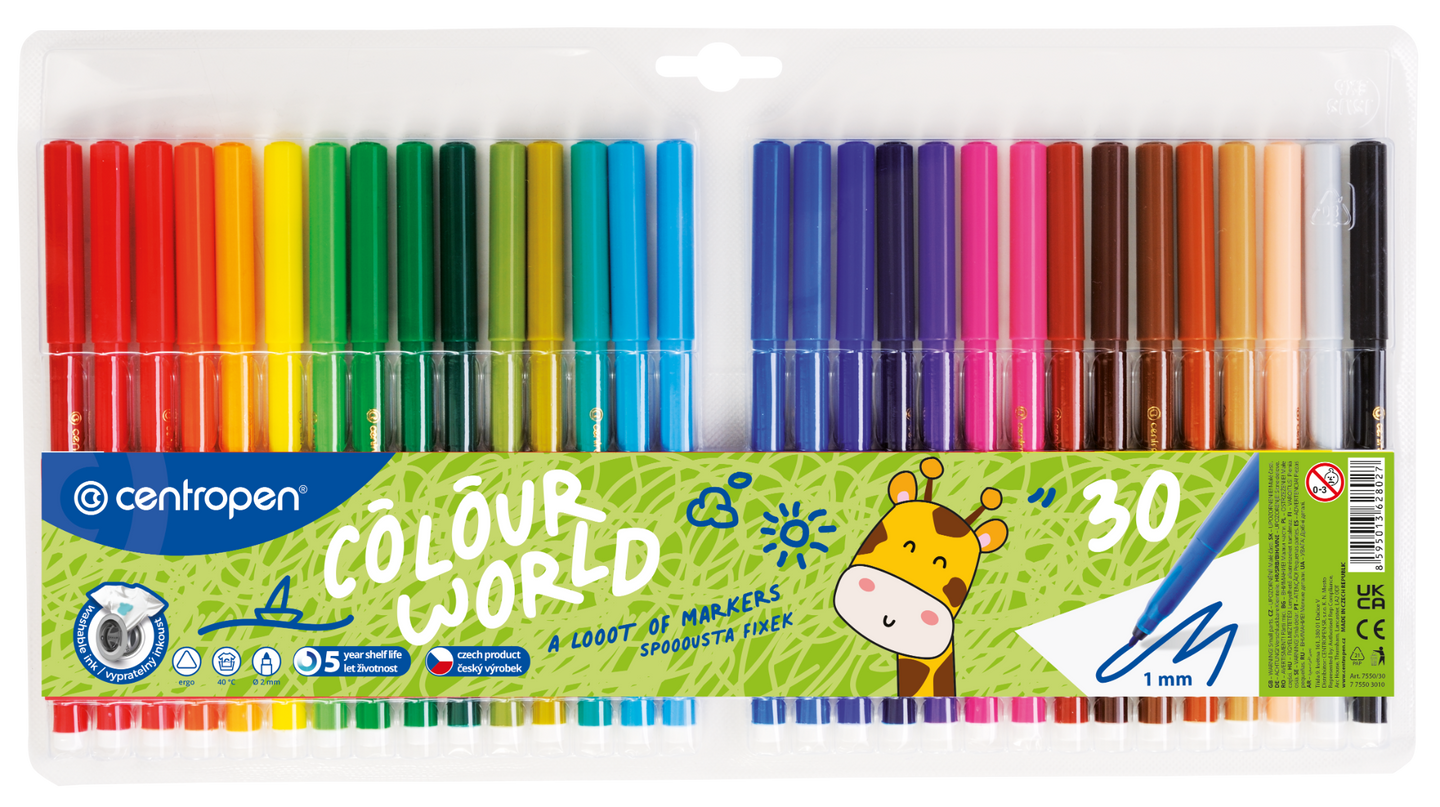 Centropen Popisovač COLOUR WORLD 7550 trojboký - sada 30 barev