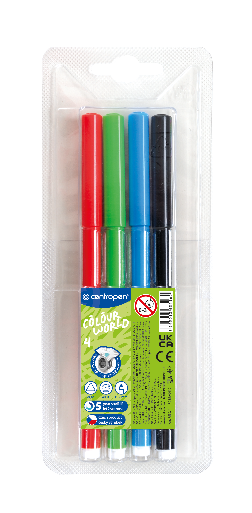 Centropen Popisovač COLOUR WORLD 7550 trojboký - sada 4 barev