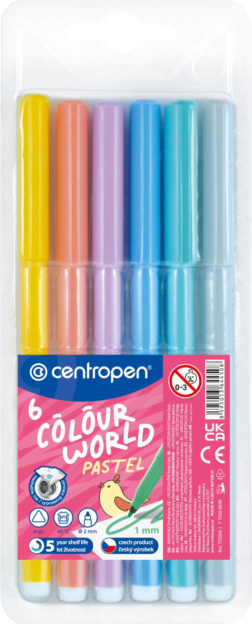 Centropen Popisovač COLOUR WORLD 7550 trojboký - sada 6 pastelových barev