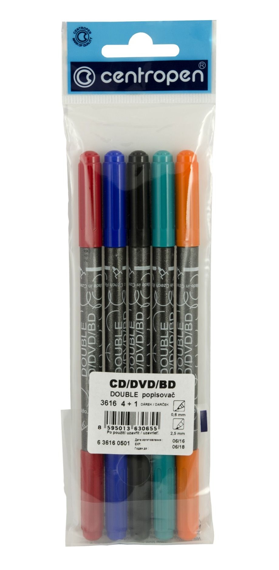 Centropen Popisovač Double CD,DVD,BD 3616/4+1 - sada 5 barev