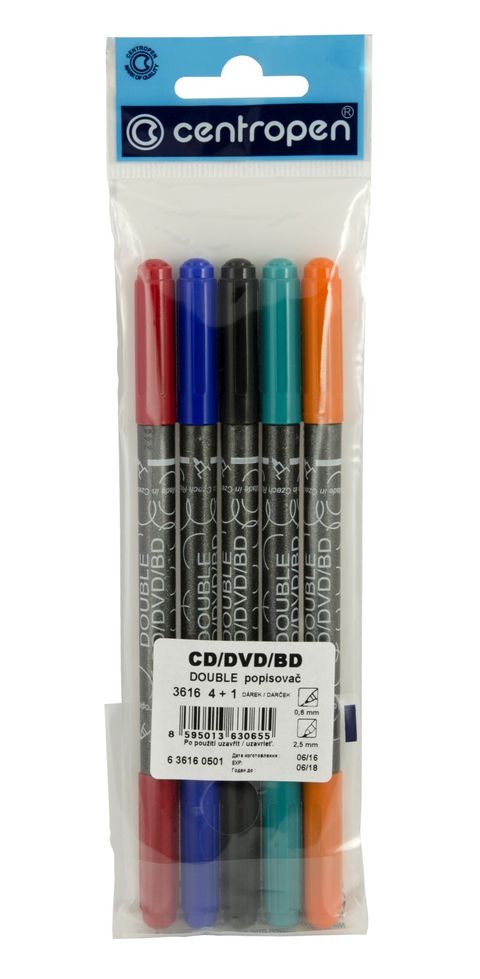 Obrázek produktu: Centropen Popisovač Double CD,DVD,BD 3616/4+1 - sada 5 barev