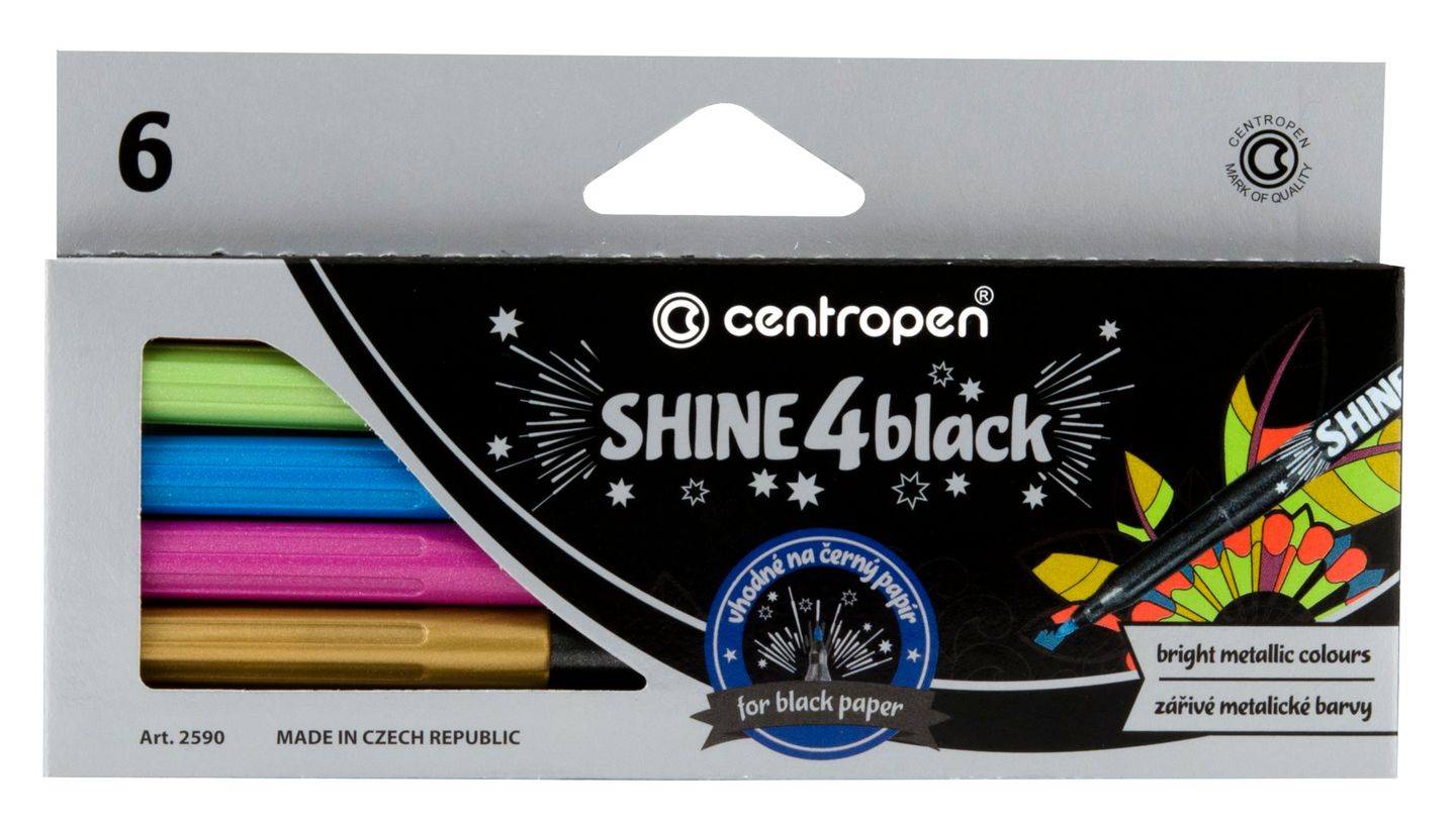 Centropen SHINE 4 BLACK Popisovače - sada 6 metalických barev