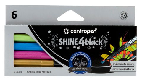 Obrázek produktu: Centropen SHINE 4 BLACK Popisovače - sada 6 metalických barev