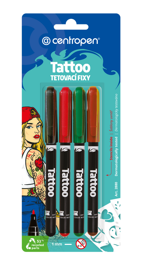 Obrázek produktu: Centropen Tetovací fixy 2880/4 - sada 4 barev