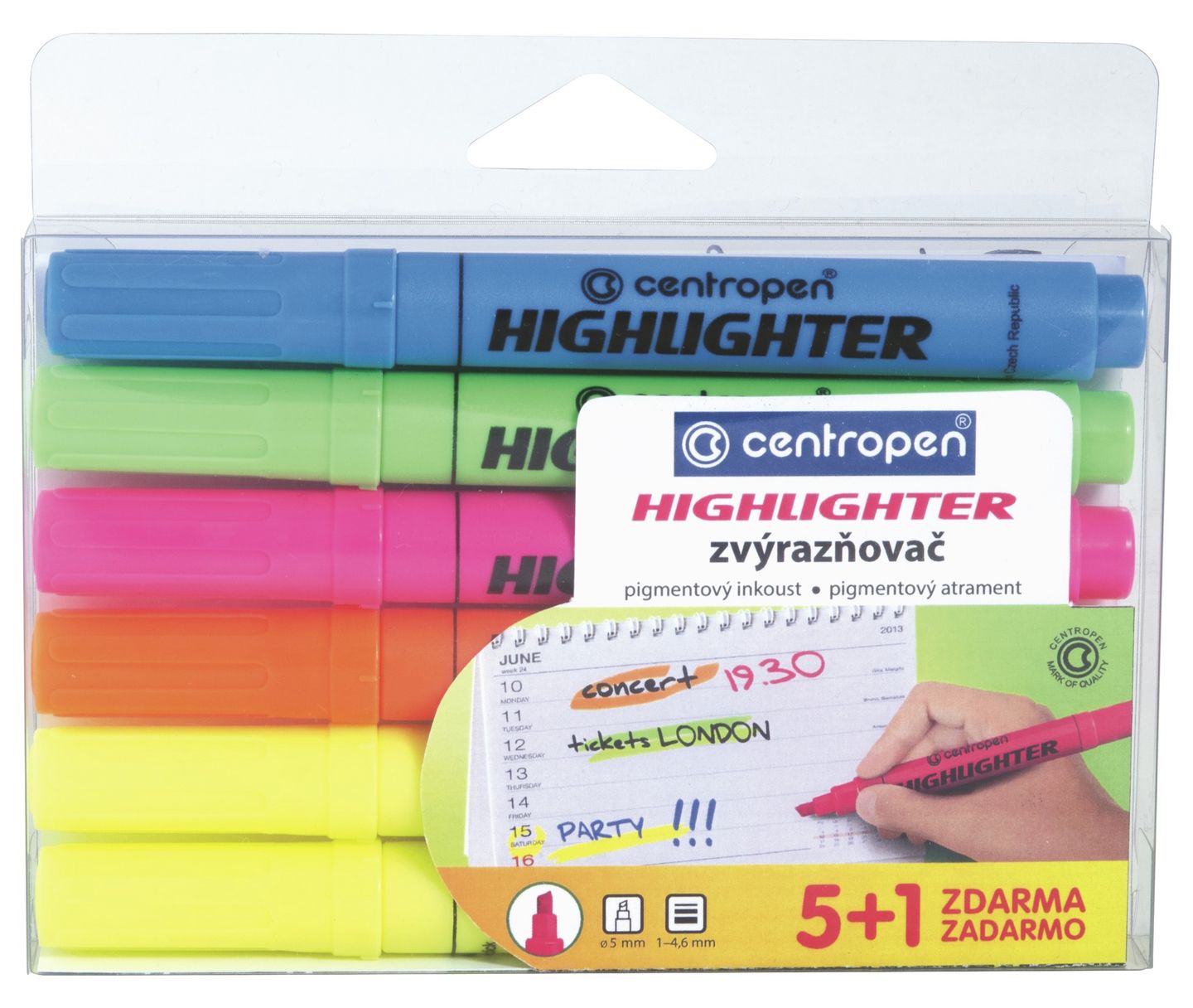 Centropen Zvýrazňovač 8552 - sada 5 + 1 barev