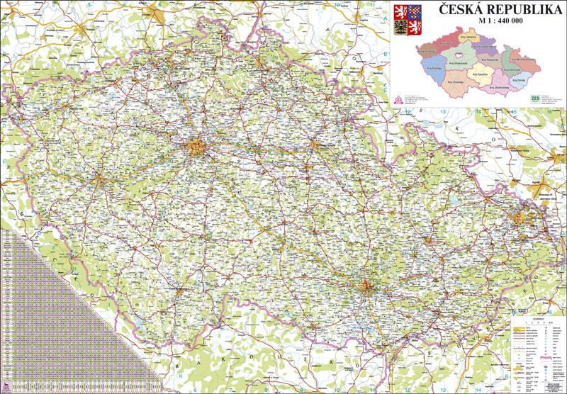 Česká republika - 1:440 000 - nástěnná mapa