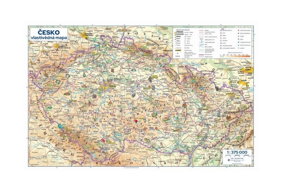Česká republika - nástěnná vlastivědná mapa 136 x 87 cm