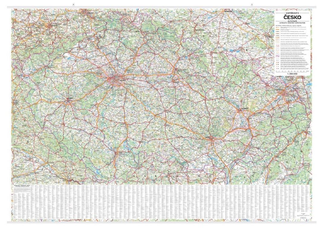 Česko - nástěnná automapa - 1 : 360 000 s rejstříkem obcí 2025
