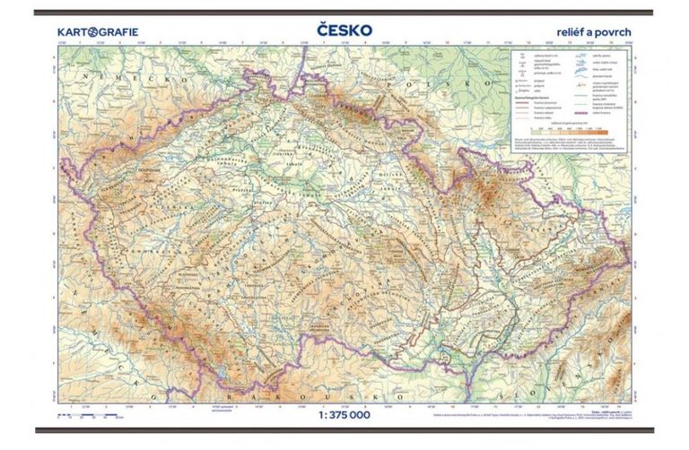Česko – reliéf a povrch – školní nástěnná mapa 1 : 375 000