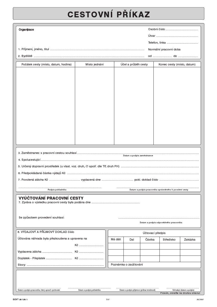 Cestovní příkaz A4