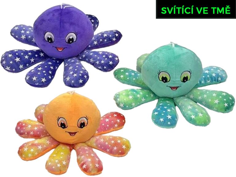Chobotnička plyšová 10 cm svítící ve tmě, mix barev