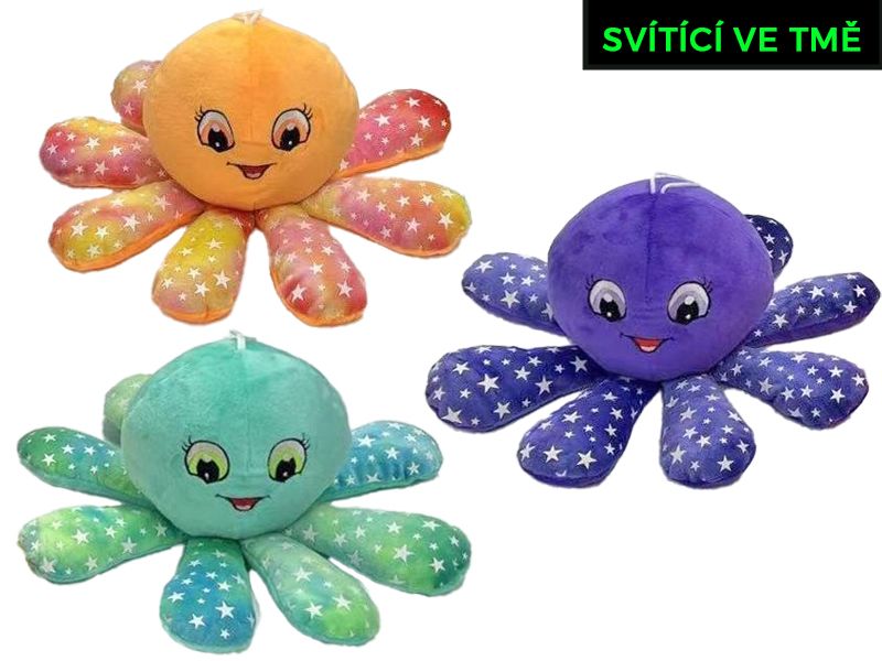 Chobotnička plyšová 15 cm, svítící ve tmě - mix barev