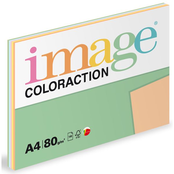 Coloraction A4 80 g 5 × 20 ks - mix pastelové (žlutá, zelená, modrá, růžová, meruňková)