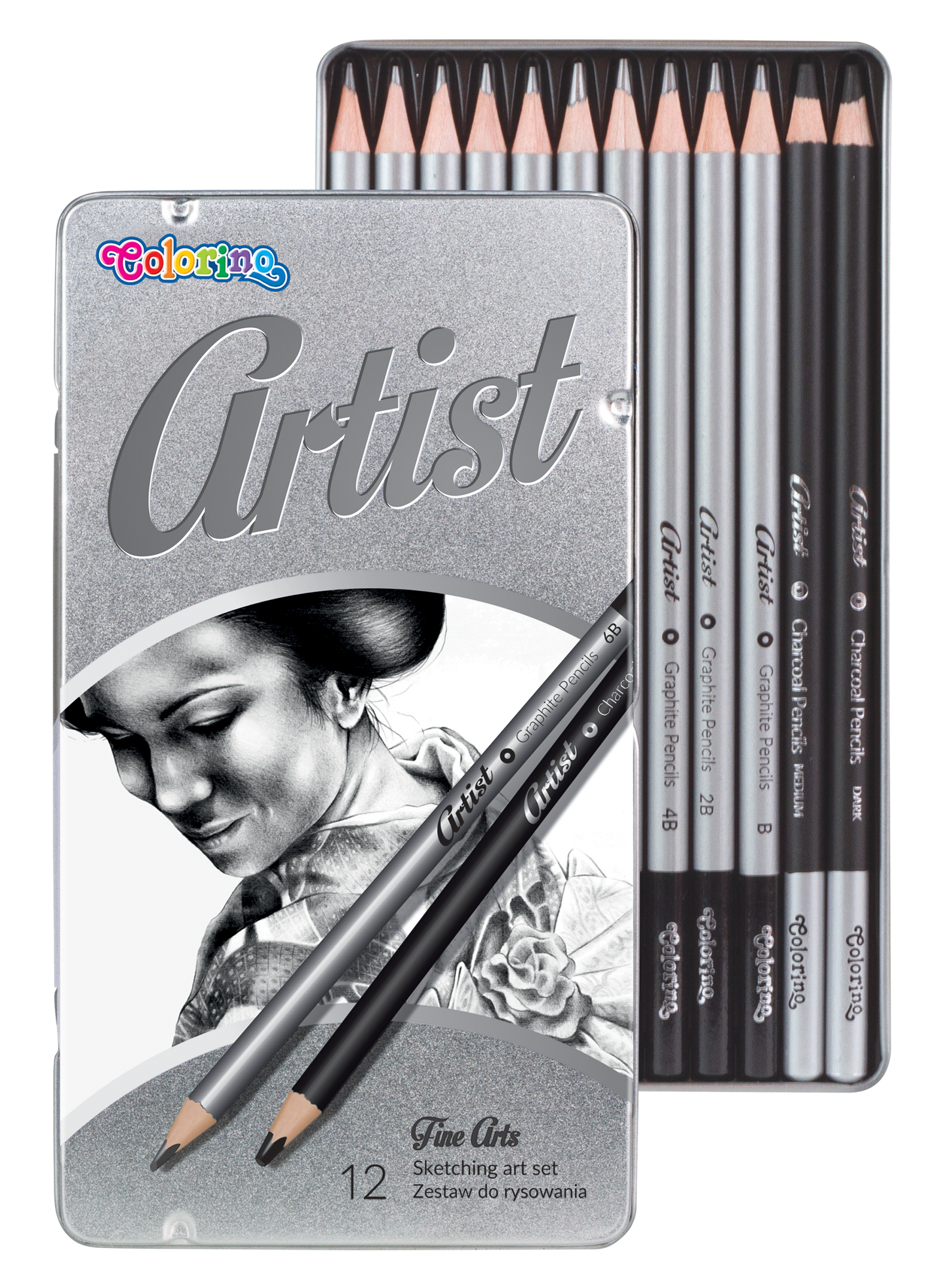 Colorino Artist Kreslířská sada grafitových tužek a uhlů, 12 ks