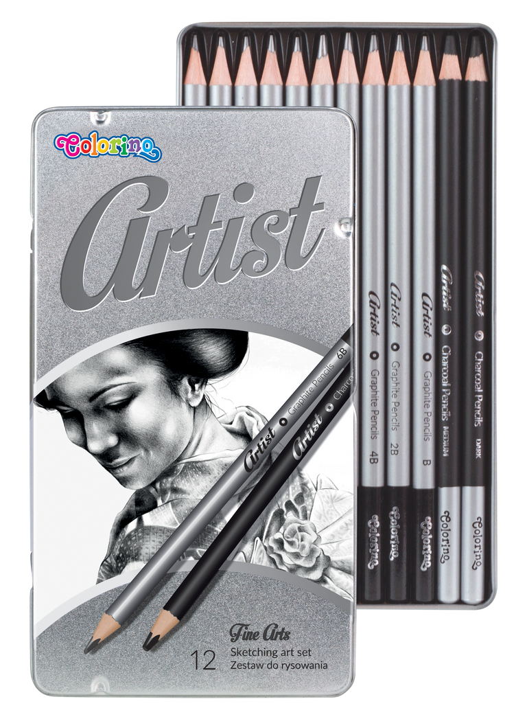 Colorino Artist Kreslířská sada grafitových tužek a uhlů, 12 ks