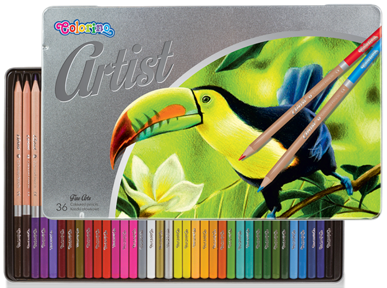 Colorino Artist pastelky dřevěné, kulaté, kovový box - 36 barev