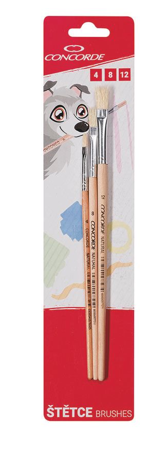 CONCORDE Sada štětců Natural, 3 ks - 4, 8, 12 plochý