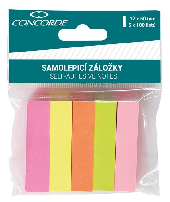 CONCORDE Samolepicí záložky papírové, neon 12 × 50 mm