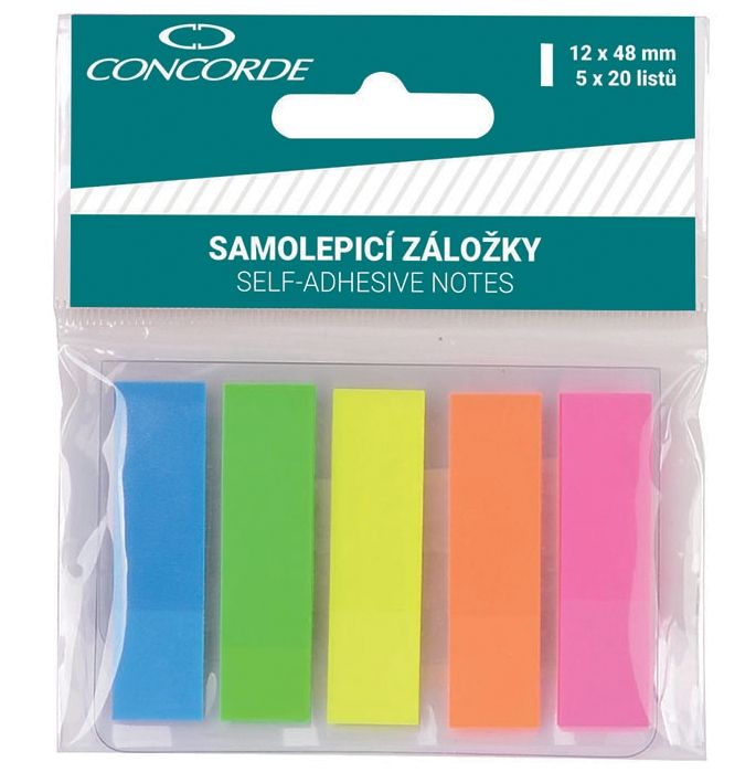 Samolepicí bloček - 12 x 48 mm, 5 x 20 listů