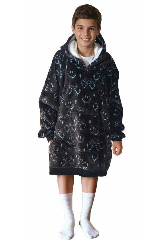 Cozy Noxxiez CH340 PC hráč potisk - hřejivá televizní mikinová deka s kapucí pro děti 7 - 12 let