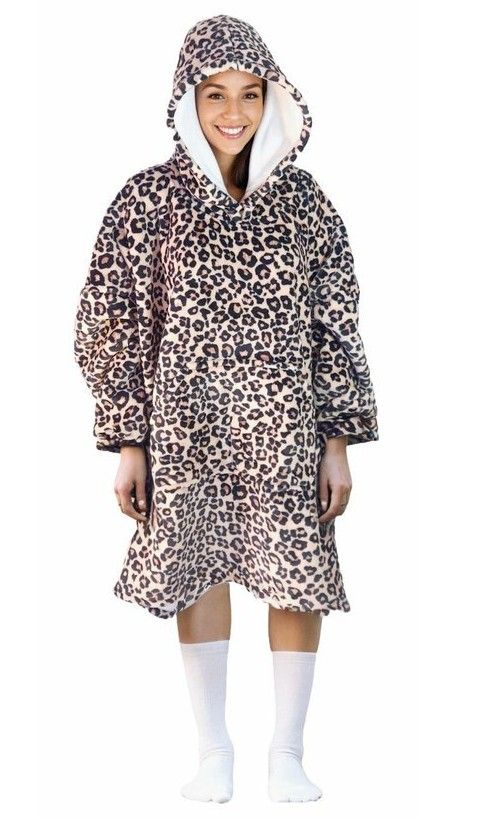 hřejivá mikinová deka s kapucí COZY NOXXIEZ s leopardím potiskem