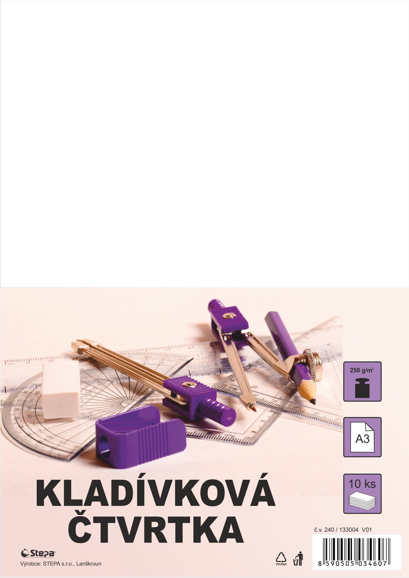 Čtvrtka kladívková bílá A3, 250 g/m2 - 200 ks