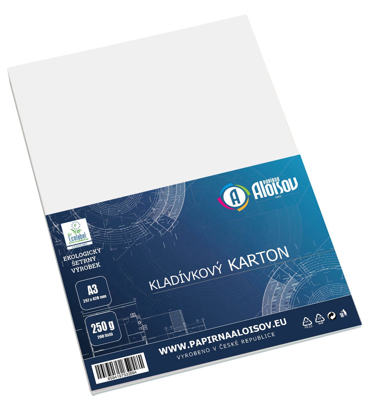 Čtvrtka kladívková bílá A3, 250 g/m2 - 200 ks