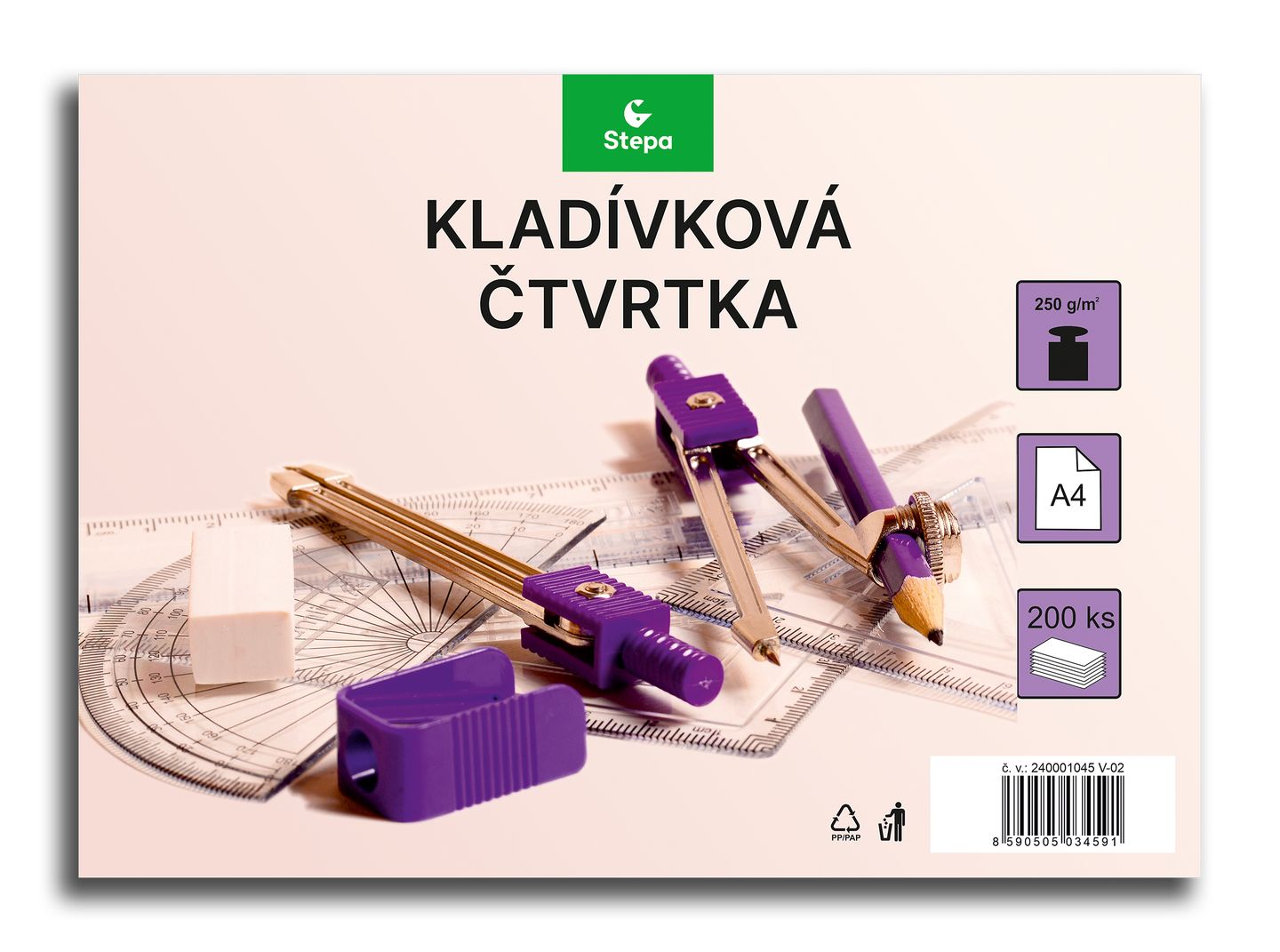 Čtvrtka kladívková bílá A4, 250 g/m2 - 200 ks