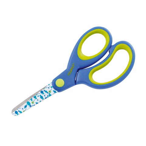 Obrázek produktu: DAHLE Dětské nůžky s kulatou špičkou 13 cm, asymetrické - modré (lízátka)