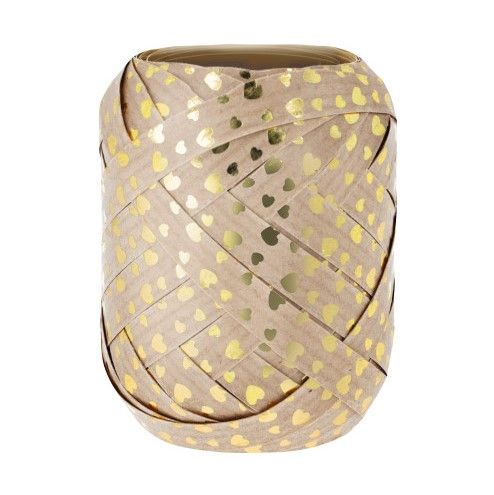 Dárková stuha 12 m/10 mm - Hearts, zlatá