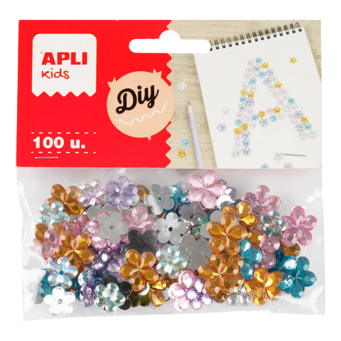 Obrázek produktu: Dekorační akrylové kamínky APLI - květiny, 100 ks, mix velikostí a barev