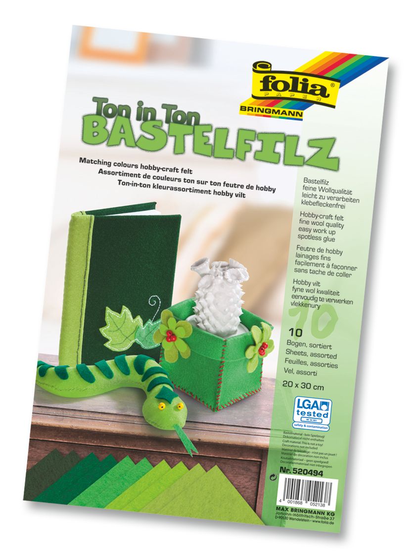 Dekorační filc - 10 listů - 20 × 30 cm, barva: zelená