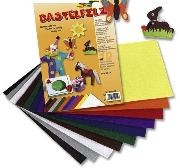 Dekorační filc 150 g/m2 - barevný mix, 10 listů