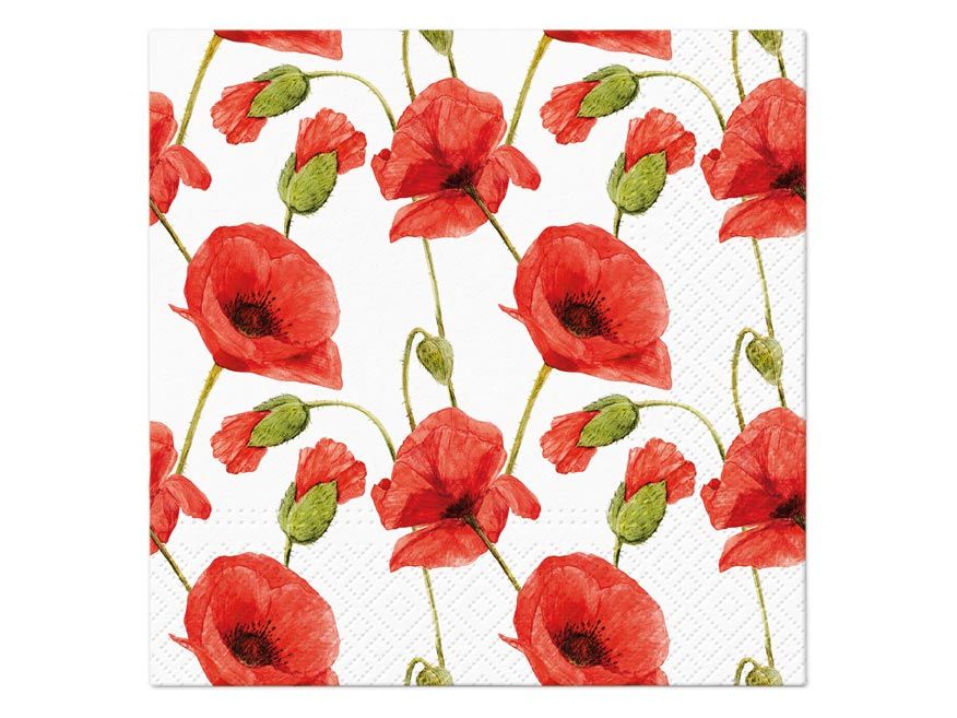 Dekorační ubrousky 33 × 33 cm, 20 ks - vlčí máky