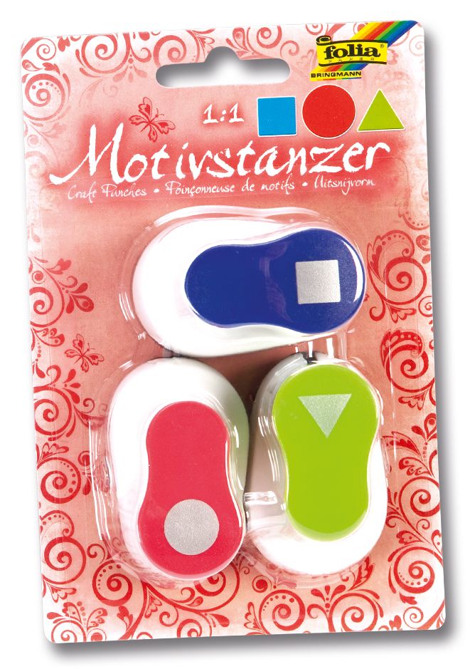 Děrovačka ozdobná - 3 ks (čtverec, trojuhelník, kruh)