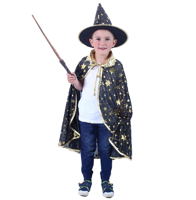 Dětský plášť černý s kloboukem čaroděj/ Halloween