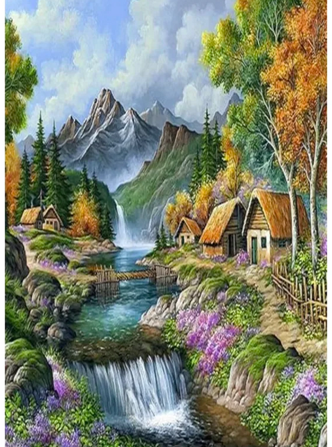 Obrázek produktu: Diamantové malování 30 x 40 cm - Chaloupky v úpatí hor