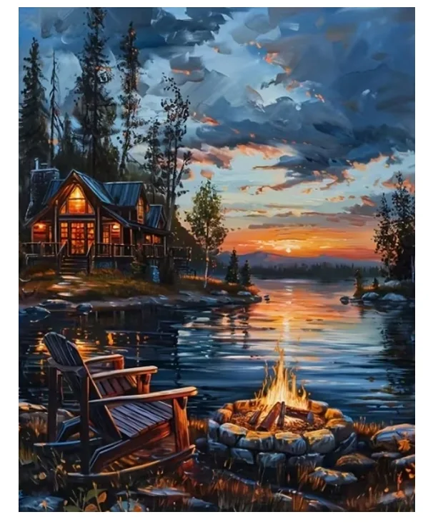 Diamantový obrázek 30 × 40 cm - Řeka při soumraku