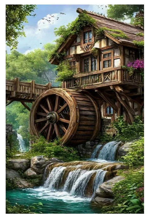 Obrázek produktu: Diamantový obrázek 30 × 40 cm - Starý vodní mlýn