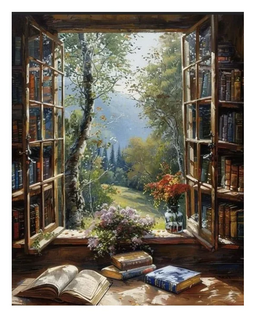 Obrázek produktu: Diamantový obrázek 30 x 40 cm - Výhled oknem do krajiny